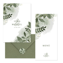 Hochzeitskartenset grüne Zweige in Wasserfarbe