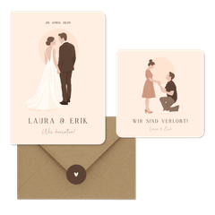 Hochzeitskartenset Illustrationen Brautpaar auf Beige