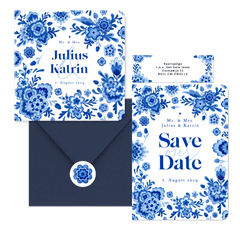 Hochzeitskartenset in Delfter Blau 