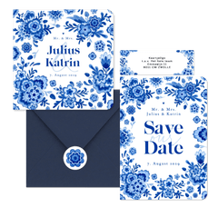 Hochzeitskartenset in Delfter Blau 