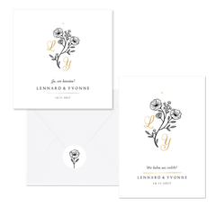 Hochzeitskartenset Blumenillustration schwarz-weiß