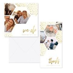 Hochzeitskartenset Fotocollage Sechseck mit Goldelementen