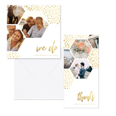 Hochzeitskartenset Fotocollage Sechseck mit Goldelementen