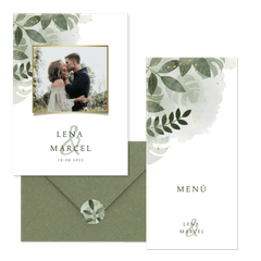 Hochzeitskartenset grüne Zweige in Wasserfarbe