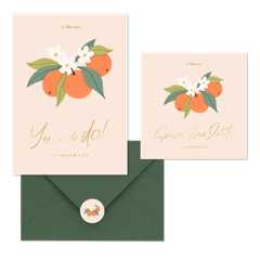 Hochzeitskartenset Orangen mit Orangenblüten 