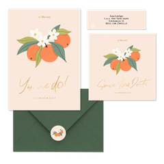 Hochzeitskartenset Orangen mit Orangenblüten 