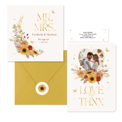Hochzeitskartenset Blumen & Gräser mit Goldschrift