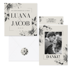 Hochzeitskartenset  Vintage Blumen als Kohlezeichnung