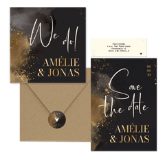 Hochzeit - Grau Aquarell mit Goldklecksen