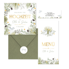 Hochzeit - Zwei weiße Tauben mit vielen grünen Zweigen