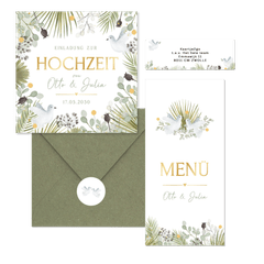 Hochzeit - Zwei weiße Tauben mit vielen grünen Zweigen