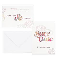 Hochzeitskartenset Bunte Papeterie mit Pfingstrosen