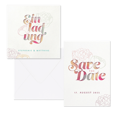 Hochzeitskartenset Bunte Papeterie mit Pfingstrosen