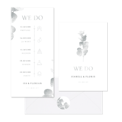 Hochzeitskartenset einfacher Eukalyptuszweig in Silber