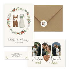 Hochzeitskartenset Dirndl & Lederhose
