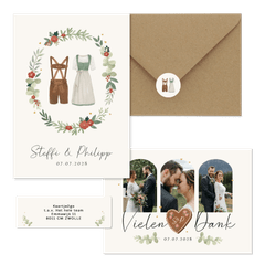 Hochzeitskartenset Dirndl & Lederhose