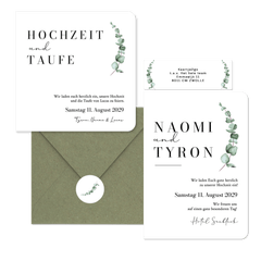 Hochzeitskarten schlicht und elegant mit Eukalyptuszweig