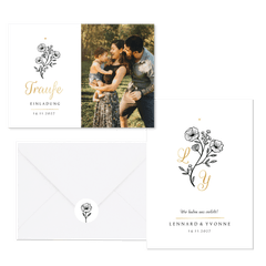 Hochzeitskartenset Blumenillustration schwarz-weiß