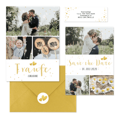 Hochzeitskartenset schlicht goldenes Konfetti 