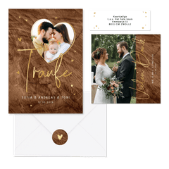 Hochzeitskartenset Holzoptik mit Goldschrift