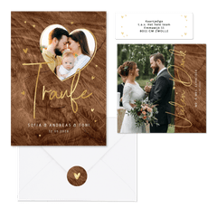 Hochzeitskartenset Holzoptik mit Goldschrift