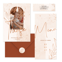 Hochzeitskartenset filigraner Zweig auf Rosé