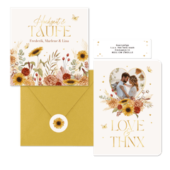 Hochzeitskartenset Blumen & Gräser mit Goldschrift