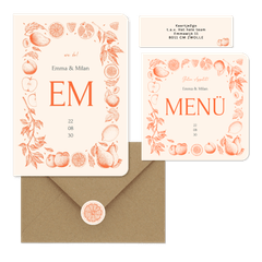 Hochzeit - Früchte in feinen Linienzeichnungen orange