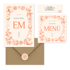 Hochzeit - Früchte in feinen Linienzeichnungen orange