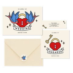 Hochzeitskartenset im Tattoolook Herz und Schwalben