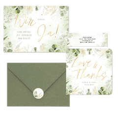 Hochzeitkartenset mit vielen grünen Zweige in Aquarell