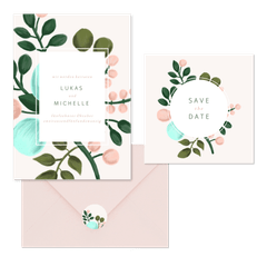 Hochzeitskartenset botanisches Design in Pastelltönen