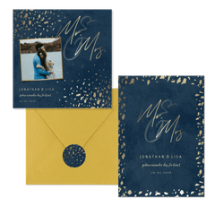 Hochzeitskartenset Dunkelblau mit Goldschnipseln