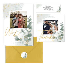 Hochzeitskarten Pastellgrün botanisch mit Eukalyptus