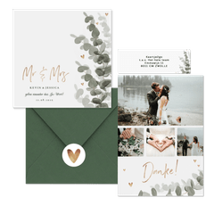 Hochzeitskartenset elegantes Aquarell mit Eukalyptus