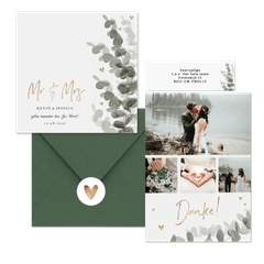 Hochzeitskartenset elegantes Aquarell mit Eukalyptus