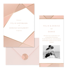 Hochzeitskartenset Geometrische Formen Rosé & Gold