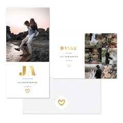 Hochzeitskarten simpel Goldlook mit Fotos