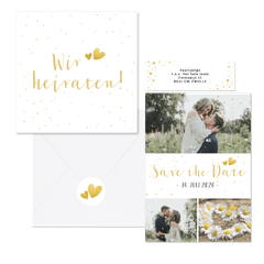 Hochzeitskartenset schlicht goldenes Konfetti 