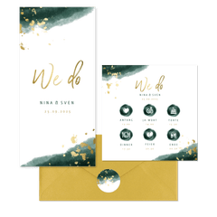 Hochzeitskartenset modernes Aquarell in Dunkelgrün