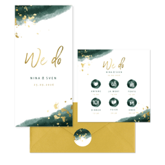 Hochzeitskartenset modernes Aquarell in Dunkelgrün