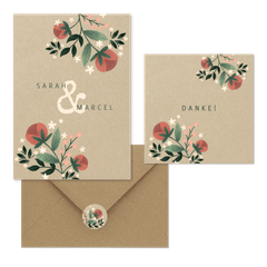 Hochzeitskartenset Vintage Blumen auf Kraftpapier