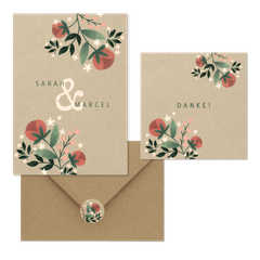 Hochzeitskartenset Vintage Blumen auf Kraftpapier