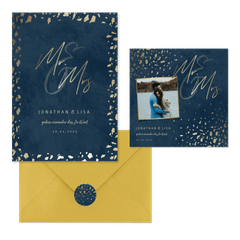 Hochzeitskartenset Dunkelblau mit Goldschnipseln