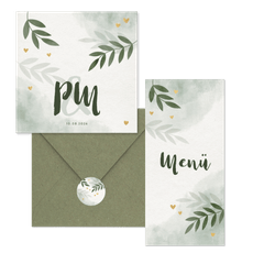 Hochzeitskartenset Botanical Wasserfarbe mit Goldherzchen