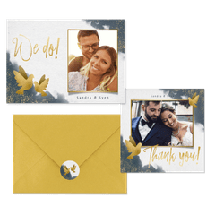 Hochzeitskartenset goldene Tauben auf Aquarell