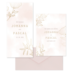 Hochzeitskartenset feine Blumen Line-Art in Gold & Rosa