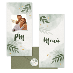 Hochzeitskartenset Botanical Wasserfarbe mit Goldherzchen