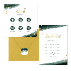 Hochzeitskartenset modernes Aquarell in Dunkelgrün
