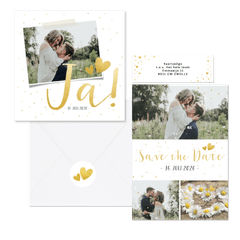 Hochzeitskartenset schlicht goldenes Konfetti 